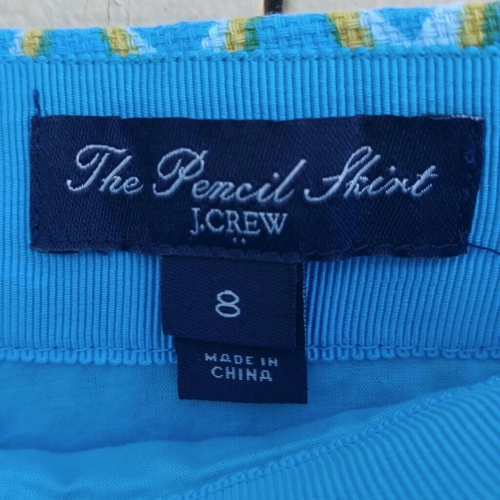 J. Crew "The Pencil Skirt" Blue and Green Print. - Picture 3 of 6